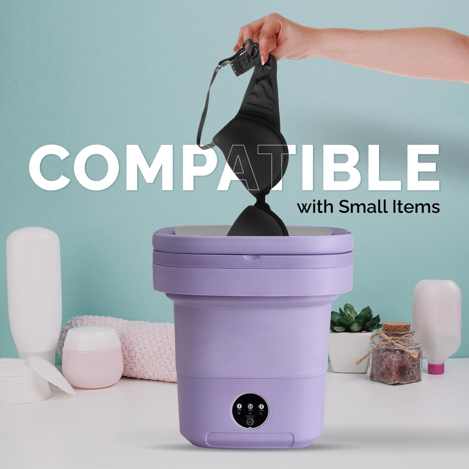 Portable Washing Machine, 11L Mini Washer for Apartments, RV & Travel | Folding Clothes Washer with Spin Basket & 3 Modes | Compact Washing Machine for Underwear, Baby Laundry & Small Loads (Purple)
