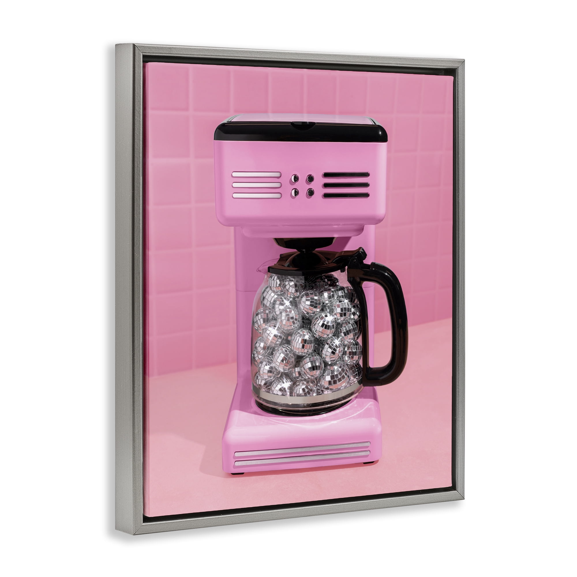 Stupell Industries Disco Coffee Over Pink Gray Framed Floater Canvas Wall Art, design by LISH Creative