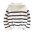thumbnail image 2 of Baywell Autumn and Winter Women's Sweater Zipper Short Jumper, Black and White Striped White,One Size, 2 of 7
