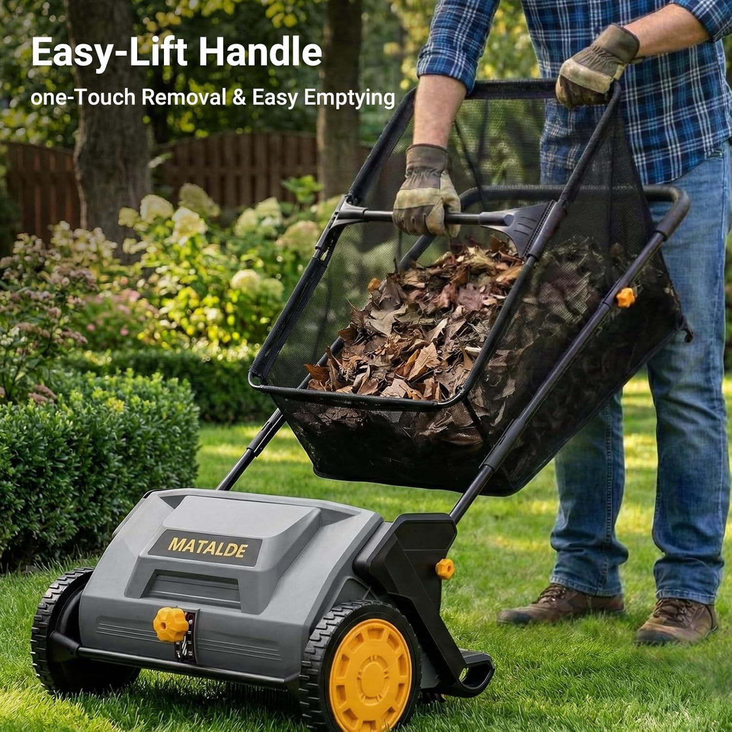 21" Push Lawn Sweeper with 103L Mesh Collection Hopper Bag, 200L Leaf Bag, Leaf and Grass Collector with 4 Adjustable Heights, Steel Frame & Rubber Wheels
