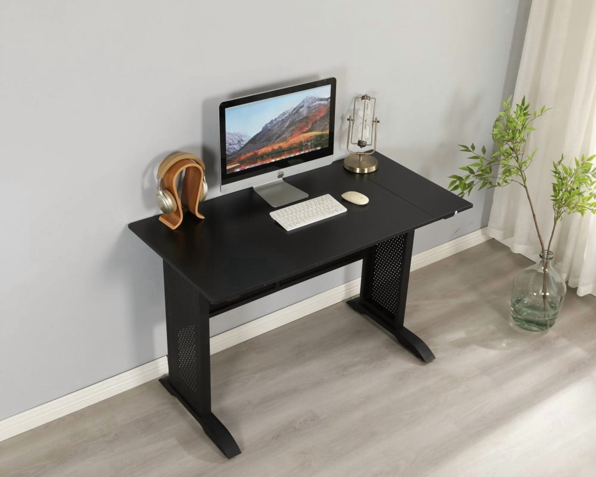 47" Computer Desk, 47.2 x 23.6" Office Desk, Modern Writing & Gaming Desk for Home Office and Study, Black Desktop with Black Metal Frame