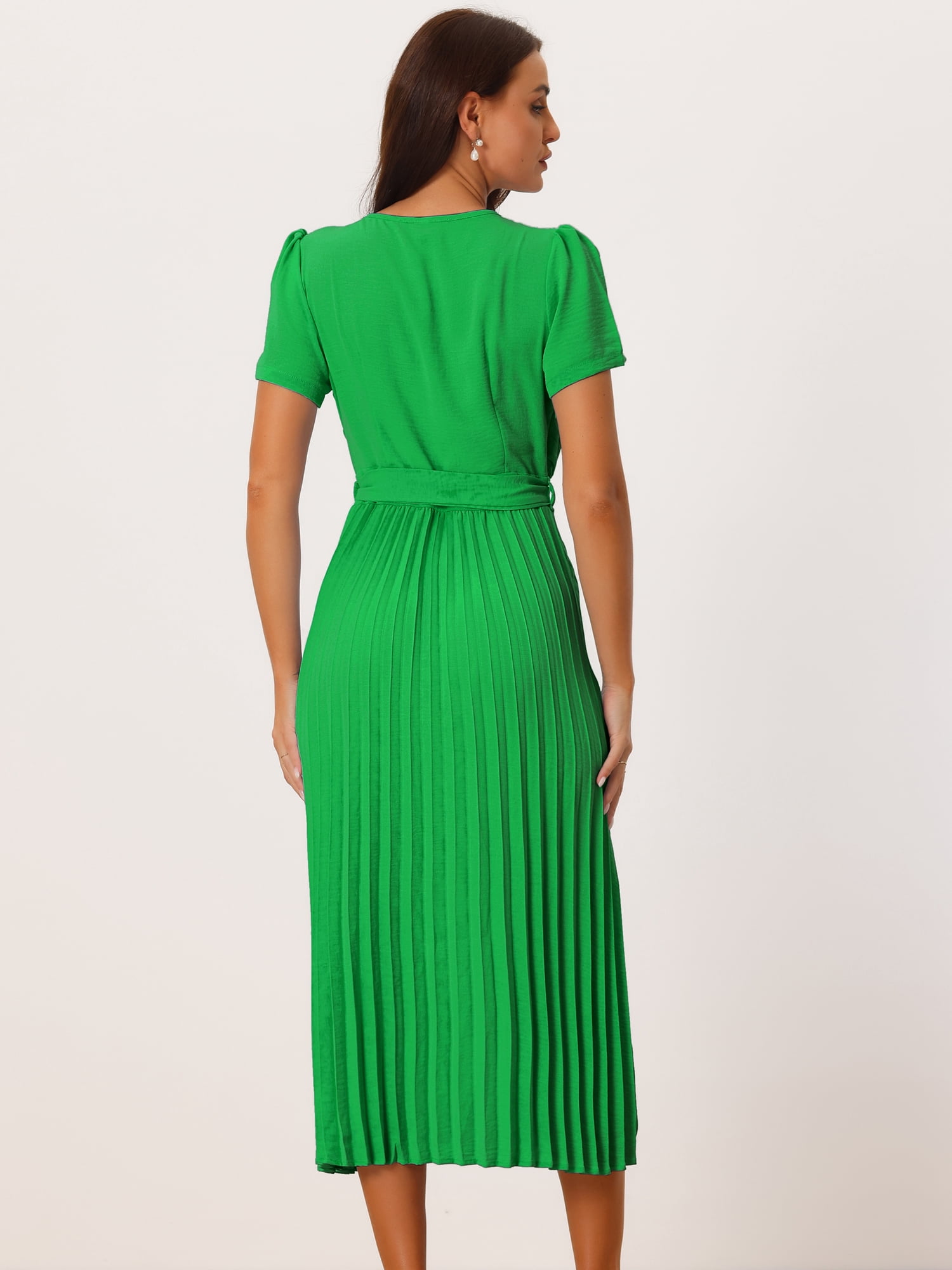 DARING DIVA Wrap V Neck Flowy Pleated Midi Dress S Green
