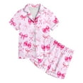 thumbnail image 2 of Teen Silk Pajamas Girls Valentines Pajamas Kids Short Sleeve Bow Print Button Down Sleep Shirt Boys Pajamas 14-15 Years, 2 of 4