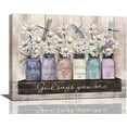 thumbnail image 1 of White Daisy Wall Art Farmhouse Daisy Flowers Dragonfly Pictures Wall Decor Rustic Country Floral God Says You Are Canvas Prints Modern Artwork Home Decor for Living Room Bedroom Bathroom 16"x12", 1 of 6