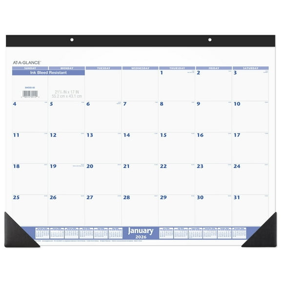 AT-A-GLANCE 2026 Monthly Desk Pad Calendar Blue and Gray Standard 21 34 x 17 -