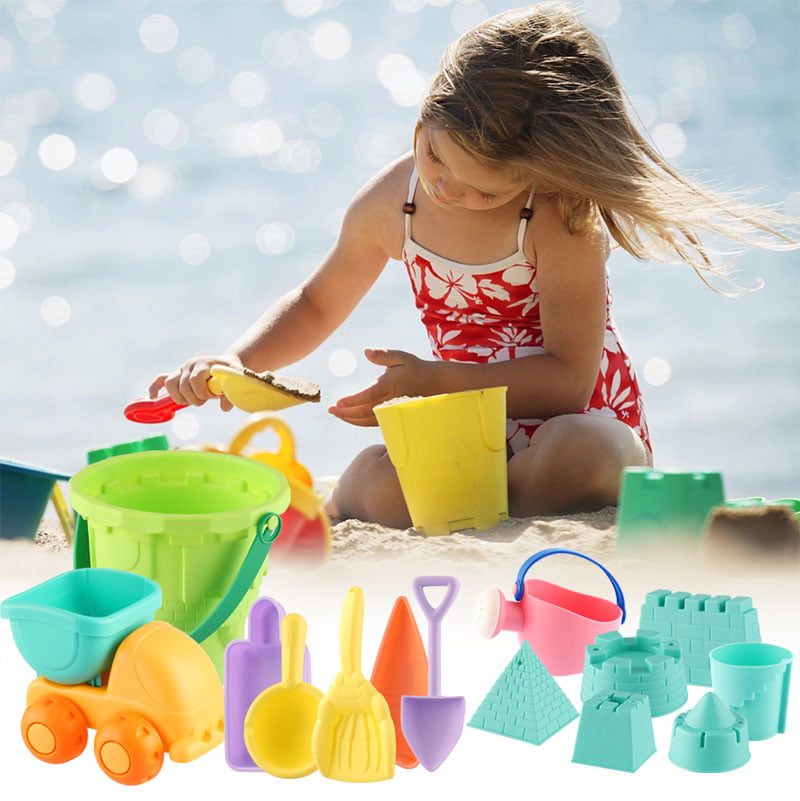 6 Pc TOY SAND BEACH FUN SET #7 MOLD SHOVEL SIFTER ANIMAL SHAPES New FREE USA S&H 