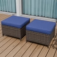 thumbnail image 3 of EAGLE PEAK Ocean Vista Set of 2 Patio Variated Brown Wicker Multipurpose Ottomans Outdoor Footrest Seat with Blue Cushions, 3 of 9