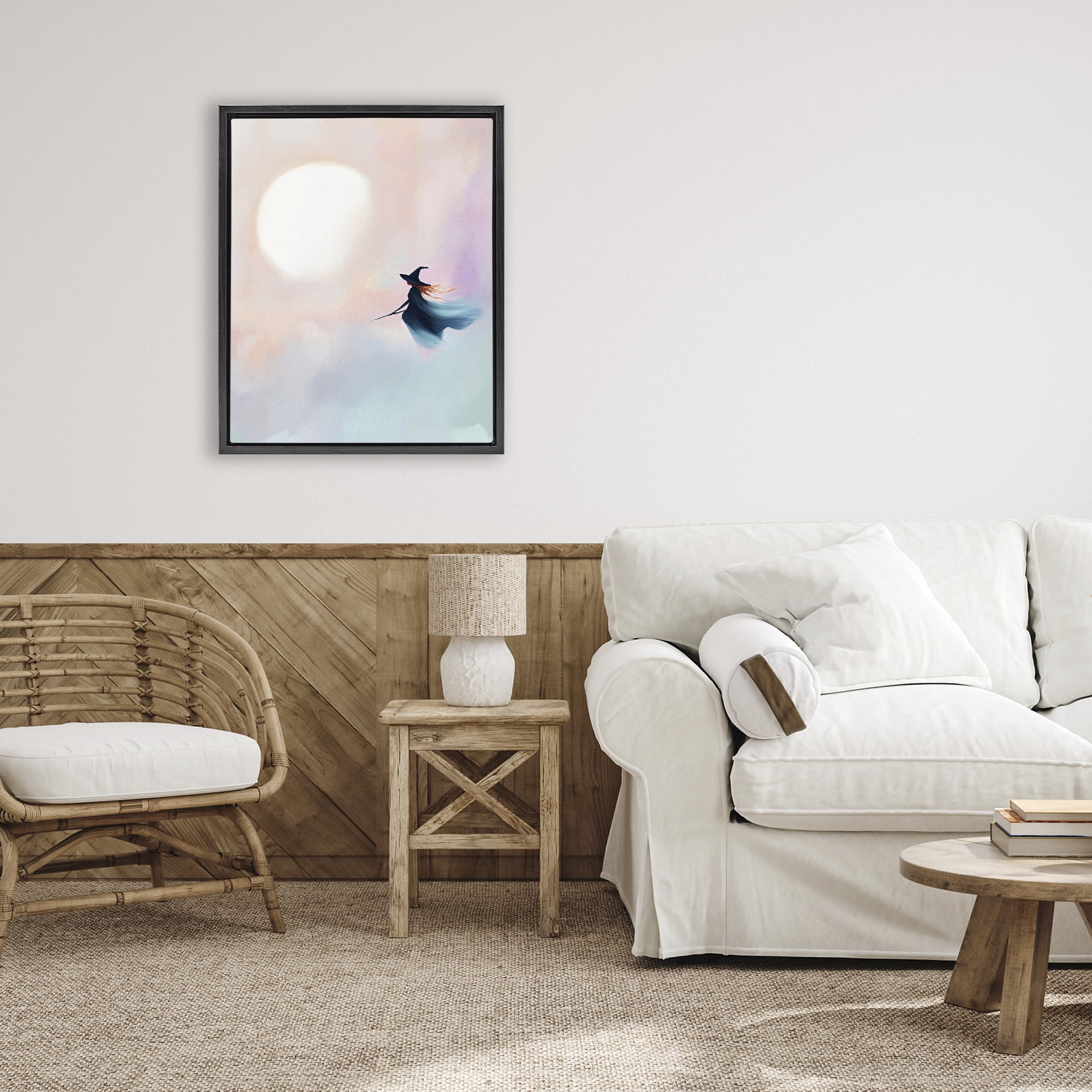 Stupell Industries Witch Flying at Sunset Black Framed Floater Canvas Wall Art, design by The Prints Vibe