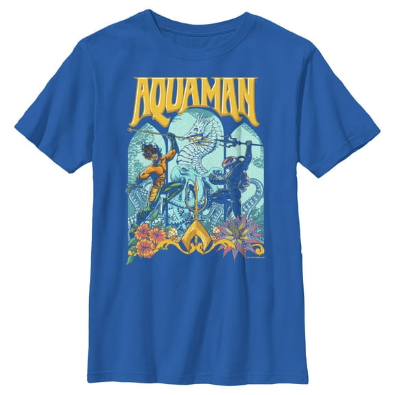 Boy's Aquaman and the Lost Kingdom Retro Window Poster Graphic Tee Royal Blue X Large