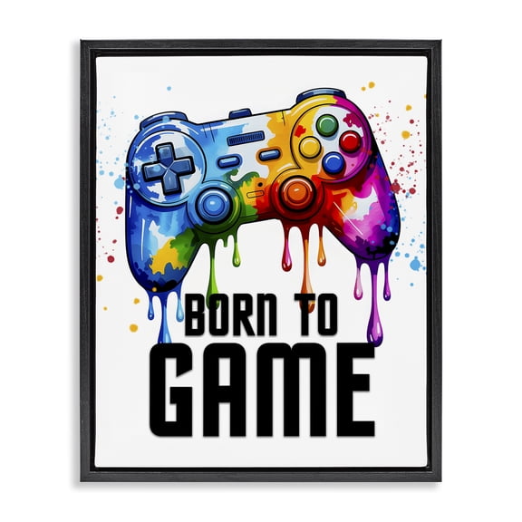 Stupell Industries Born To Game Splash Black Framed Floater Canvas Wall Art, design by Kim Allen