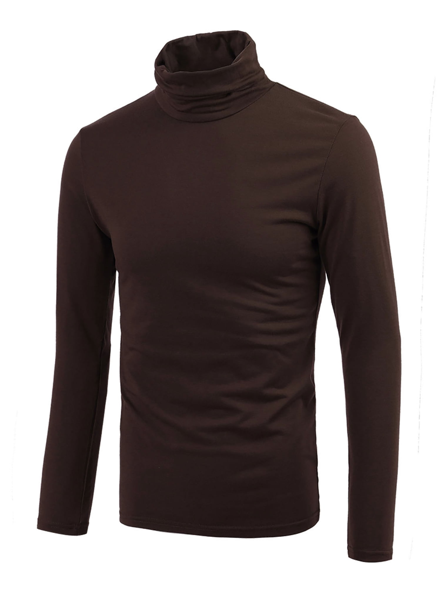 Unique Bargains Men's Pullover Lightweight Long Sleeve Top Turtleneck T-Shirt 42 Brown