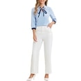 thumbnail image 2 of INSPIRE CHIC Women's Tie V Neck Half Sleeve Button Cuffs Work Office Shirt Elegant Blouses XS Light Blue, 2 of 6