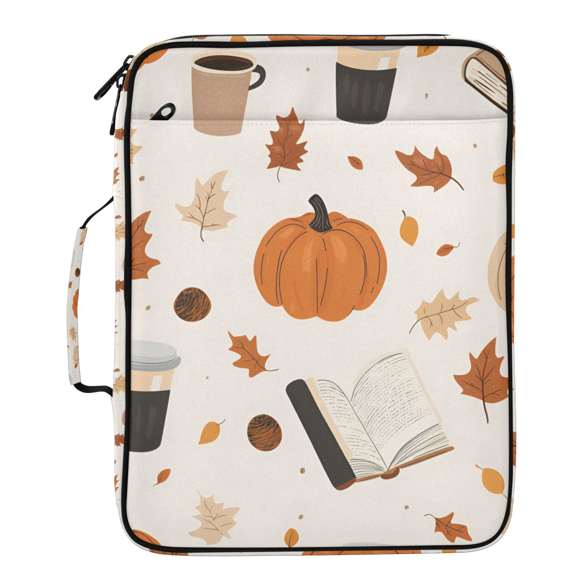 FORMRS Accordion File Folder A4 Size 7-Pocket Expanding Document Organizer Bag with 3 Ring Binder, Hand Drawn Pumpkin