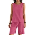 thumbnail image 3 of ClodeEU Women's 2 Piece Loungewear Set,Sleeveless Tank Top and Bermuda Shorts Outfit Hot Pink,Women's Plus M, 3 of 8