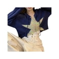 thumbnail image 6 of Gureui Women's Fashion Cropped Sweater Cardigan Stars Pattern Long Sleeve Contrast Color Zipper-Up Knit Hoodie Open Front Pullover Tops Streetwear, 6 of 8
