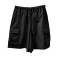 thumbnail image 3 of Womens Bermuda Shorts Cargo Pockets Elastic Waistband Drawstring Wide Leg Knee Length Bermuda Long Shorts for Women, 3 of 5