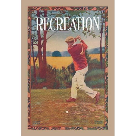An early magazine cover showing a man taking a swing with a golf club Poster Print by (Best Golf Magazine Reviews)