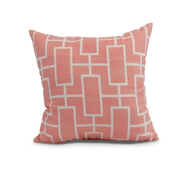 Simply Daisy, 16 x 16inch, Screen Lattice Geometric Print Pillow, Coral