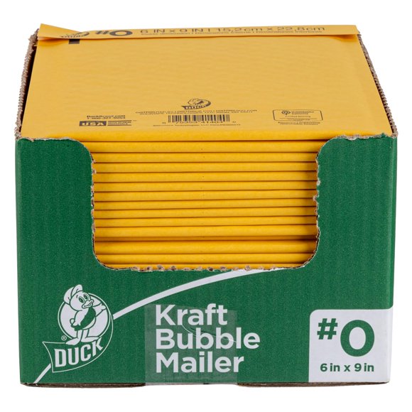 Bubble Mailer Duck Brand #0 Kraft, paquete de 25 unidades, 6 x 9 pulgadas