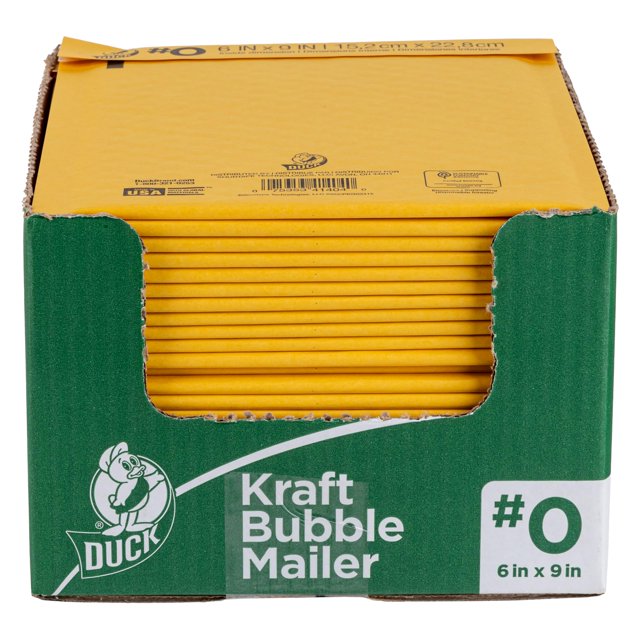 Bubble Mailer Duck Brand #0 Kraft, paquete de 25 unidades, 6 x 9 pulgadas