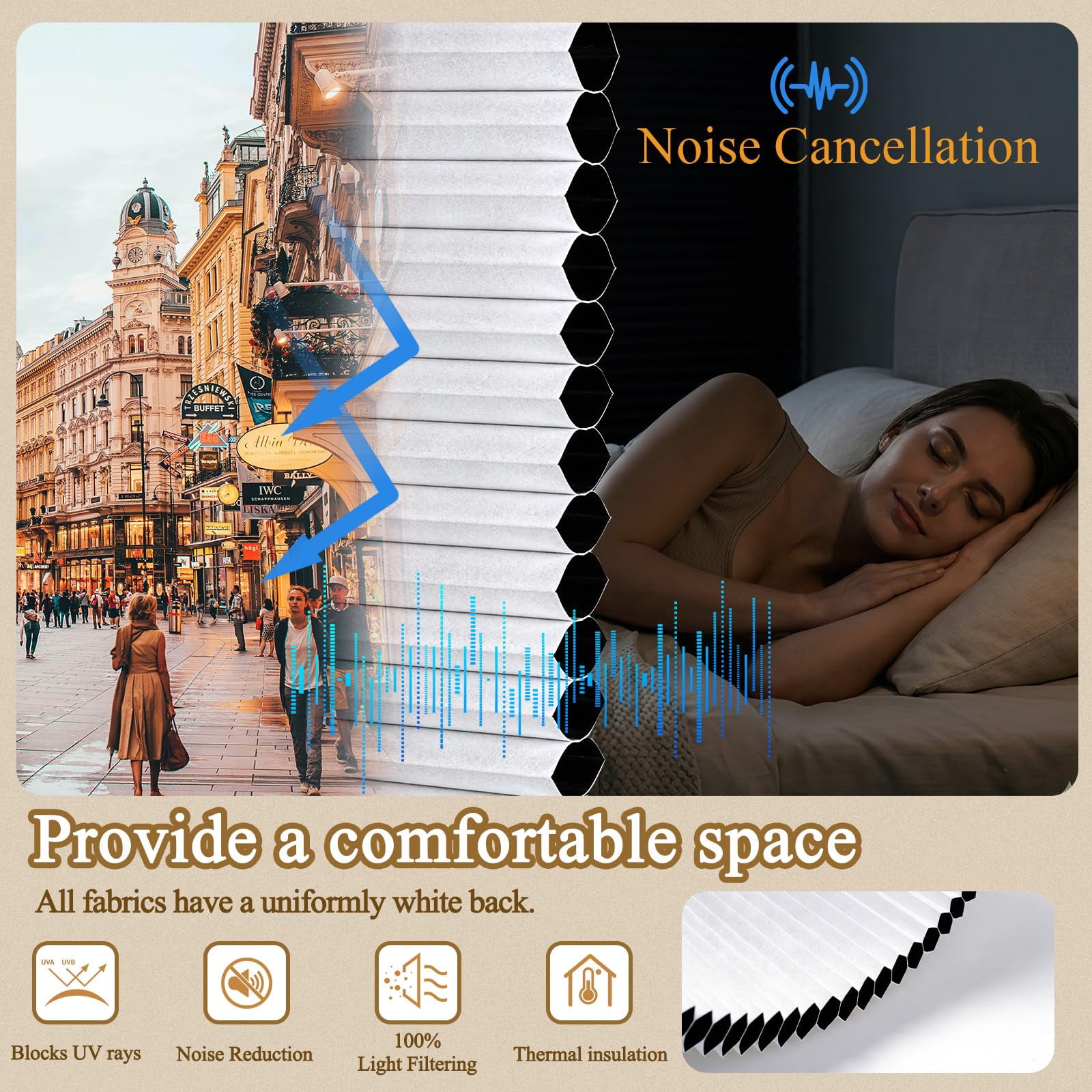 No Drill Cordless Cellular Shades  Blackout Honeycomb Blinds Thermal Insulated & Noise Reducing Window Coverings For Bedroom Kitchen Living Room.blackout-white 15" W*36" H