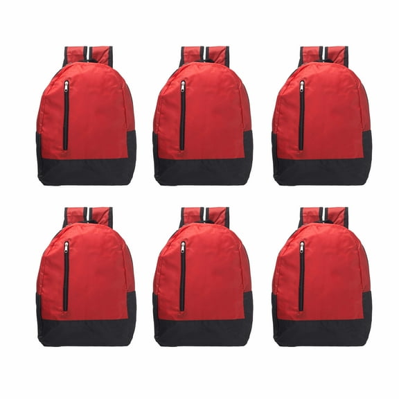 6 Quick Zip Backpacks Set - Polyester, Unique features, Front Pocket, Vibrant - Red