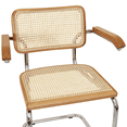 thumbnail image 3 of Breuer Chair Company Marcel Breuer B64 Cesca Cane Cantilever Armchair Arm Chair w/ Chrome Steel Frame Honey Oak Wood & Natural Cane (Made in Italy) by Furnish Theory, 3 of 16