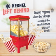 Nostalgia Hot Air Popcorn Maker, 12-Cup Countertop Popcorn Machine with Measuring Cup, Red/Gold