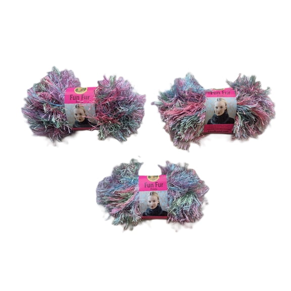 Lion Brand Yarn Polyester Eyelash Yarn, Fun Fur, Tropical. Set of 3