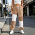 thumbnail image 2 of Nmnitkp Women's Color Block Joggers Sweatpants with Pockets Drawstring Elastic Waist Loose Fleece Winter Athletic Pants for Workout Lounge Casual Daily Wear Khaki,L, 2 of 7