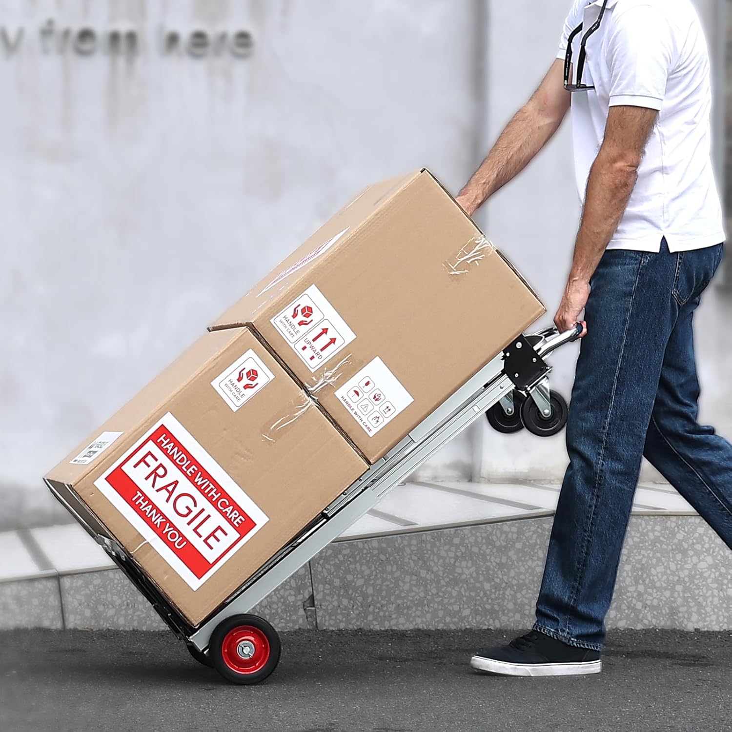 Aluminum Folding Hand Truck 2-in-1 Design 400 lbs Capacity Heavy Duty Collapsible Cart with Rubber Wheels for Warehouse Supermarket Garden
