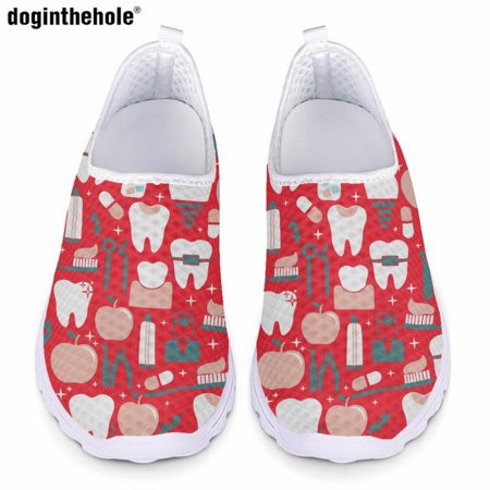 

Medical Equipment Pattern Printing Casual Shoes for Ladies Summer Comfort Lightweight Flat Sneakers Hospital Nurse Mesh Shoes