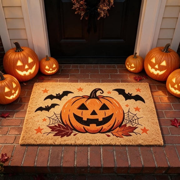 Halloween Door Mat,Halloween Decorations, Non Slip Halloween Decor Rug, Easy Clean Dirt Scraping Mat for Entryway Bedroom （23x15 Inch）（Pumpkin）