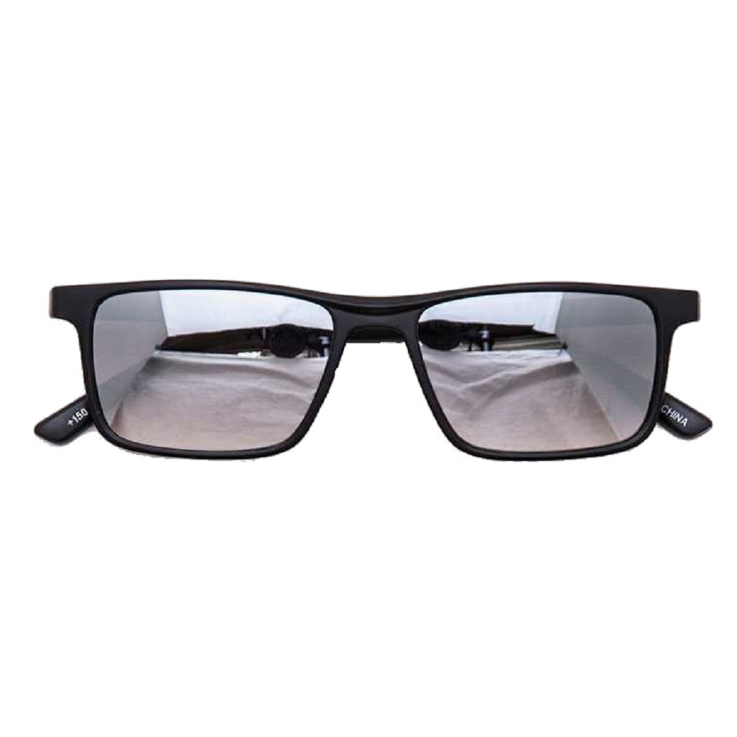 Black Framed Readers Sunglasses with Silver Reflective Lenses +1.50