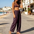 thumbnail image 3 of CHGBMOK Womens Cotton Linen Pants Baggy Boho Casual Palazzo Pants Wide Leg Long Lounge Trousers with Pockets, 3 of 6