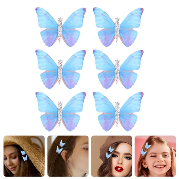TUWAFE 6Pcs Durable Blue Butterfly Hair Clips Fashion Hair Accessories
