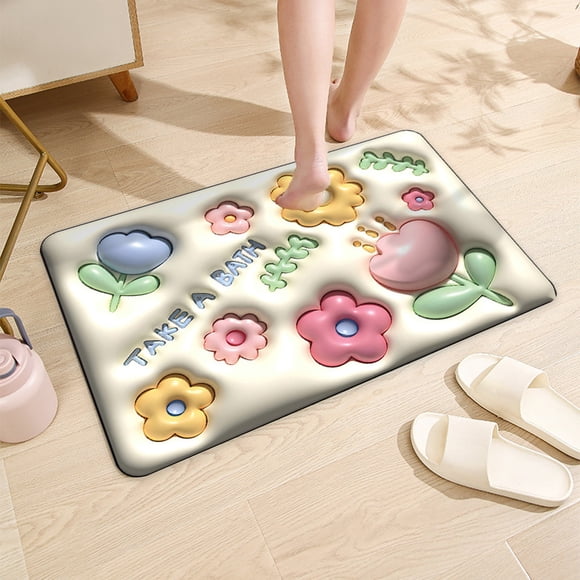 TIMIFIS Bathroom Rug, Flat and Three-Dimensional Visual Carpet Style Bathroom Water Absorption and Slip Mat- Diatomaceous Mud Household Carpet Mat Home Decor