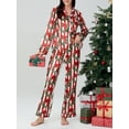 thumbnail image 3 of Rdhnmea Women’s 2 Piece Christmas Pajama Set Long Sleeve Red Stripes Bow Print Pjs Sleepwear Button Up Shirt + Pants Set Loungewear, 3 of 8