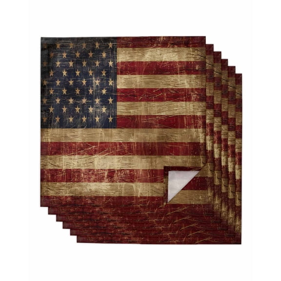 nqOlkjepod Vintage American Flag Cloth Napkins Set of 6 Reusable Dinner Napkins, Farmhouse Shabby Retro Red Blue Cocktail Napkin Washable Table Napkins for Wedding/Holiday Party/Baby Shower 20"x20"