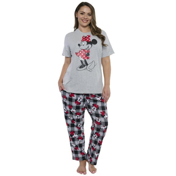 Women's Plus Minnie Mouse Gray T-Shirt & Pants 2-Piece Pajama Set Sleepwear