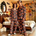 thumbnail image 2 of DORKASM Halloween Couple Pajamas Matching Sets Long Sleeve Pajama Set for Women & Men Button-Down V-Neck Sleepwear House Wear Orange L, 2 of 6