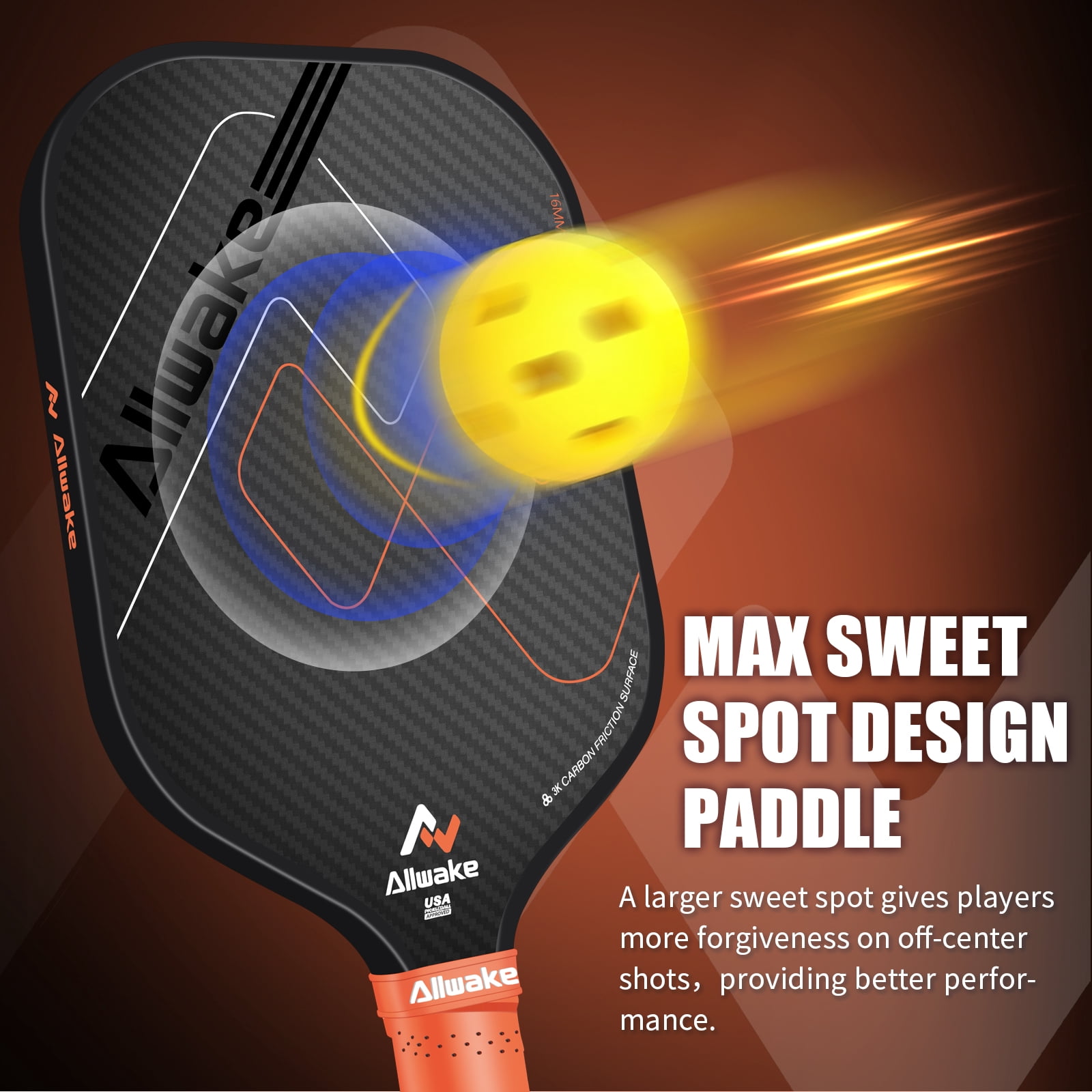 Pickleball Paddles, USAPA Approved, 3k Friction Surface Carbon Fiber  Pickleball Paddle, Durable &Lightweight Pickleball Rackets for Adults
