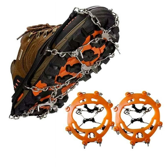 Hiking Boots Traction Ice Cleats Snow Grips with 8 Spikes for Walking, Jogging, Climbing and Hiking orange