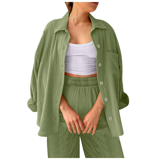 Conjunto casual de dos piezas para mujer con blusa ancha y pantalones elásticos - Tallas S-XL