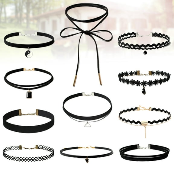 HONITANO 11Pcs Gothic Style Velvet Black Choker Necklace Women with Extended Chain 8.65X0.79X0.20in