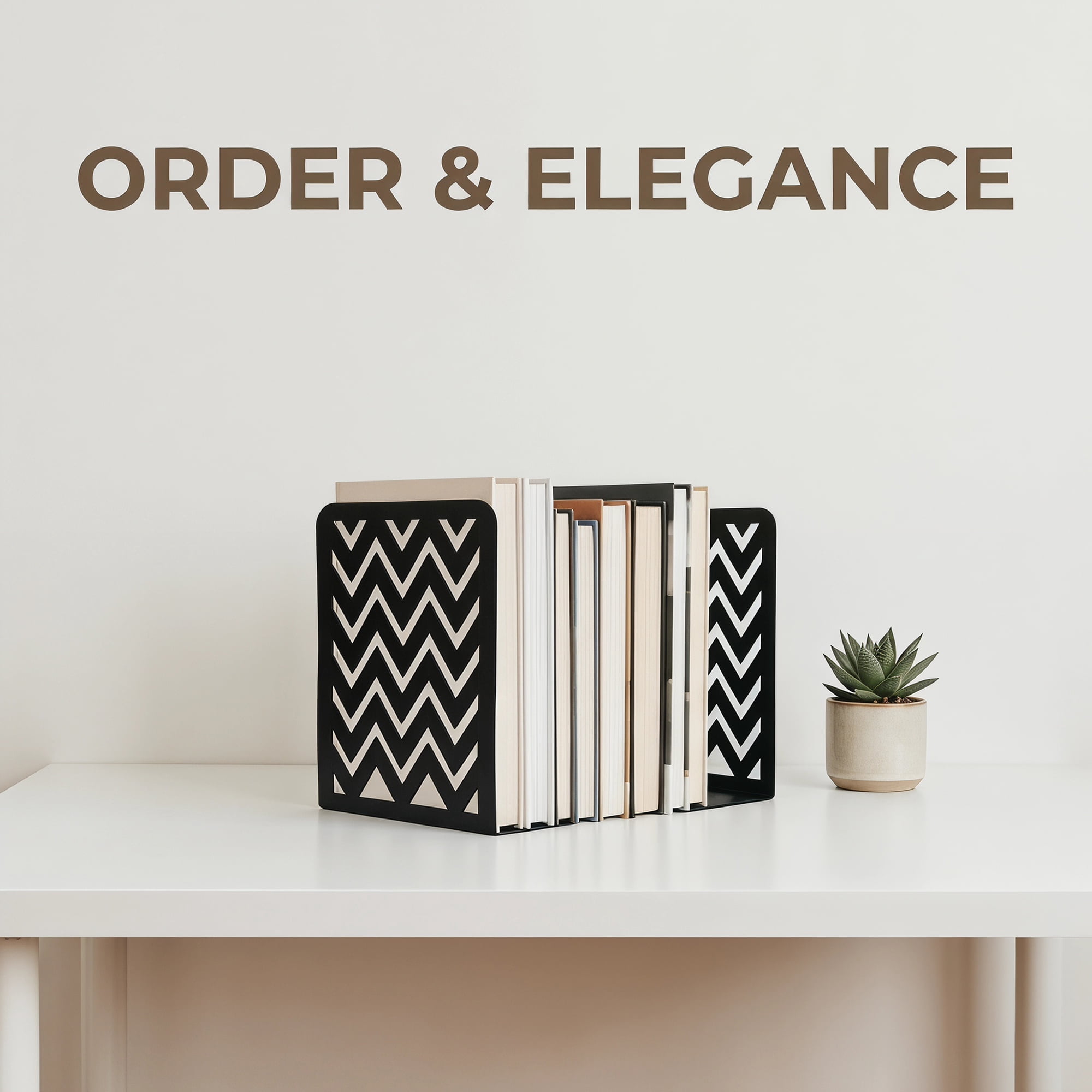 Unique Bargains Geometric Metal Bookends Decorative Book Ends for Shelves Black  Style B 4.7"x3.7"x6.7"