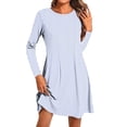 thumbnail image 1 of cfhntfmh Robes d'Été pour Femmes Décontractées Imprimées Col Rond Tunique Ample Robe Confortable Manches Longues Robe de Plage Vacances, 1 of 5