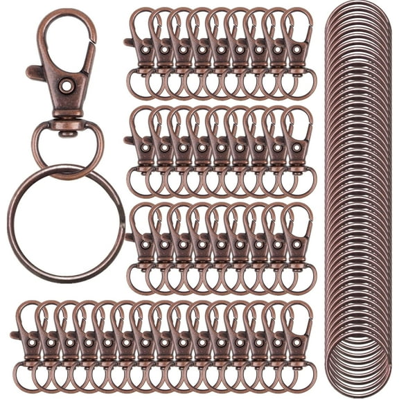 104PCS Swivel Snap Hooks with Key Rings, Metal Lobster Claw Clasp, Keychain Rings for Crafts(red Bronze, 1.25inch(32mm)