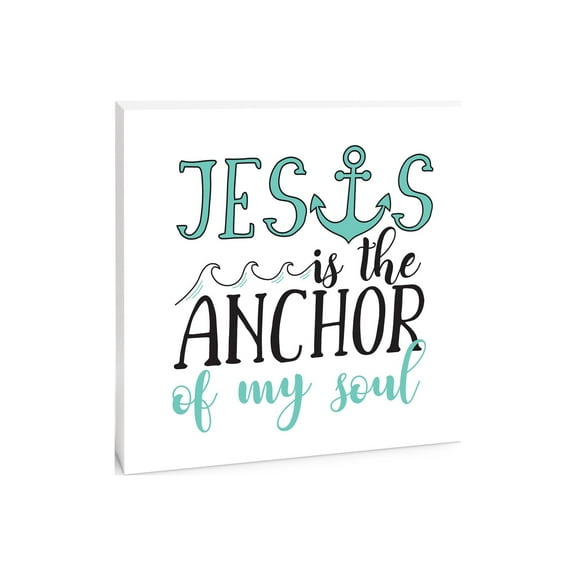 He Is Anchor Soul Aqua Anchor Waves 10 x 10 Wood Tabletop Sign Plaque