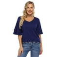 thumbnail image 3 of Women's Ruffle Tunic Top Casual V Neck Shirt Bell Half Sleeve Pullover Blouse Top, 3 of 5